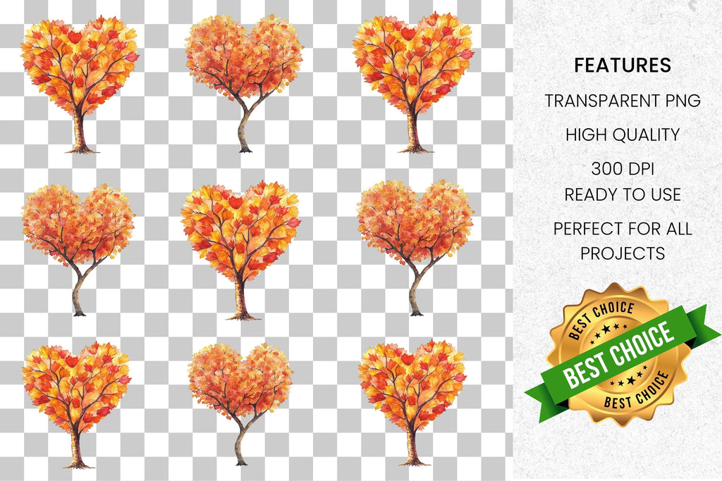 Autumn Heart Tree Clipart Bundle