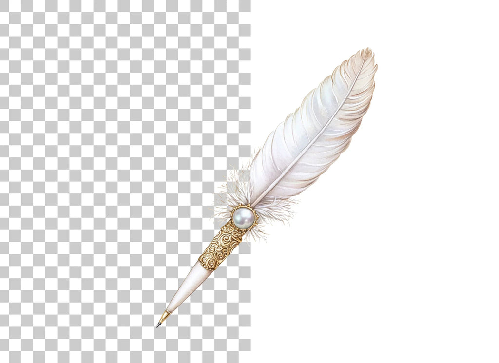 Elegant White Feather Quill Pen Clipart Bundle