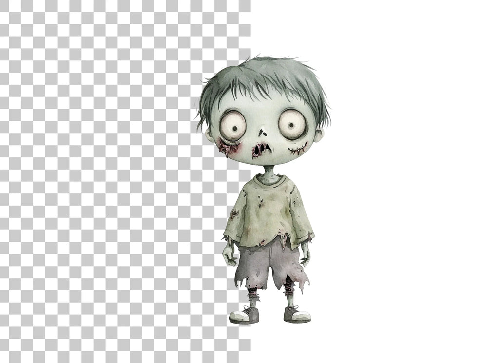 Cute Zombie Kids Halloween Clipart Bundle