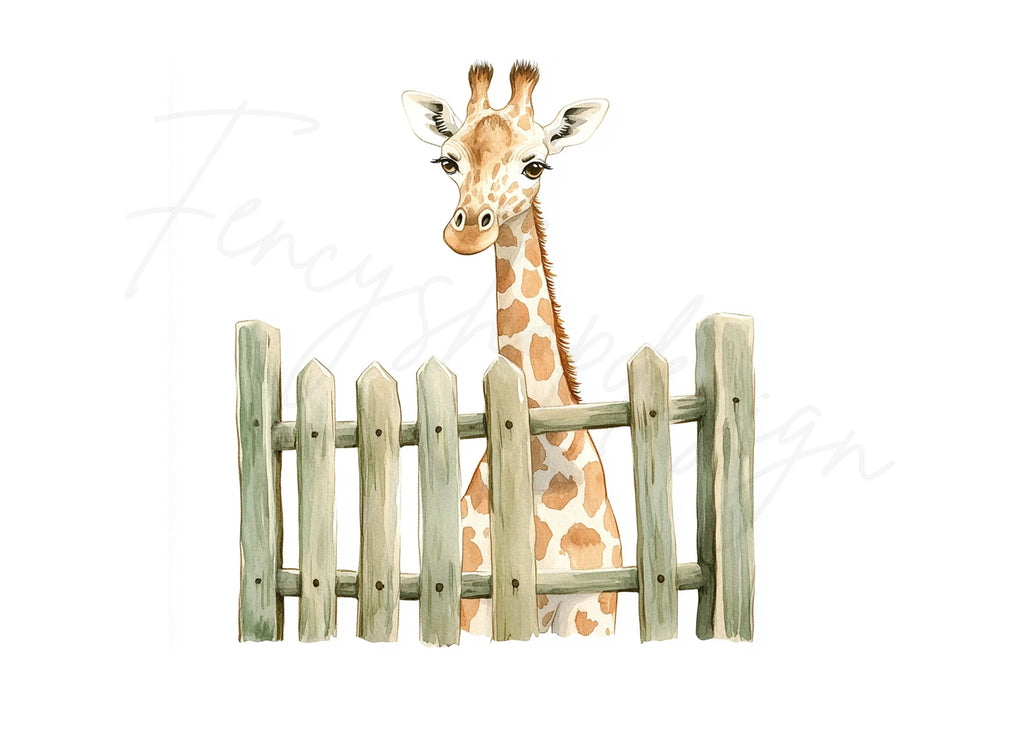 Cute Giraffe Peeking Over Fence Clipart Bundle