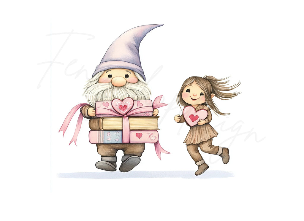 Cute Gnomes and Girls with Books Clipart Bundle