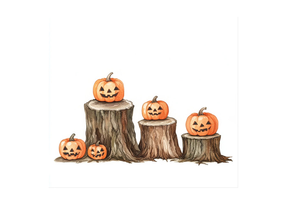 Halloween Pumpkins on Tree Stumps Clipart Bundle
