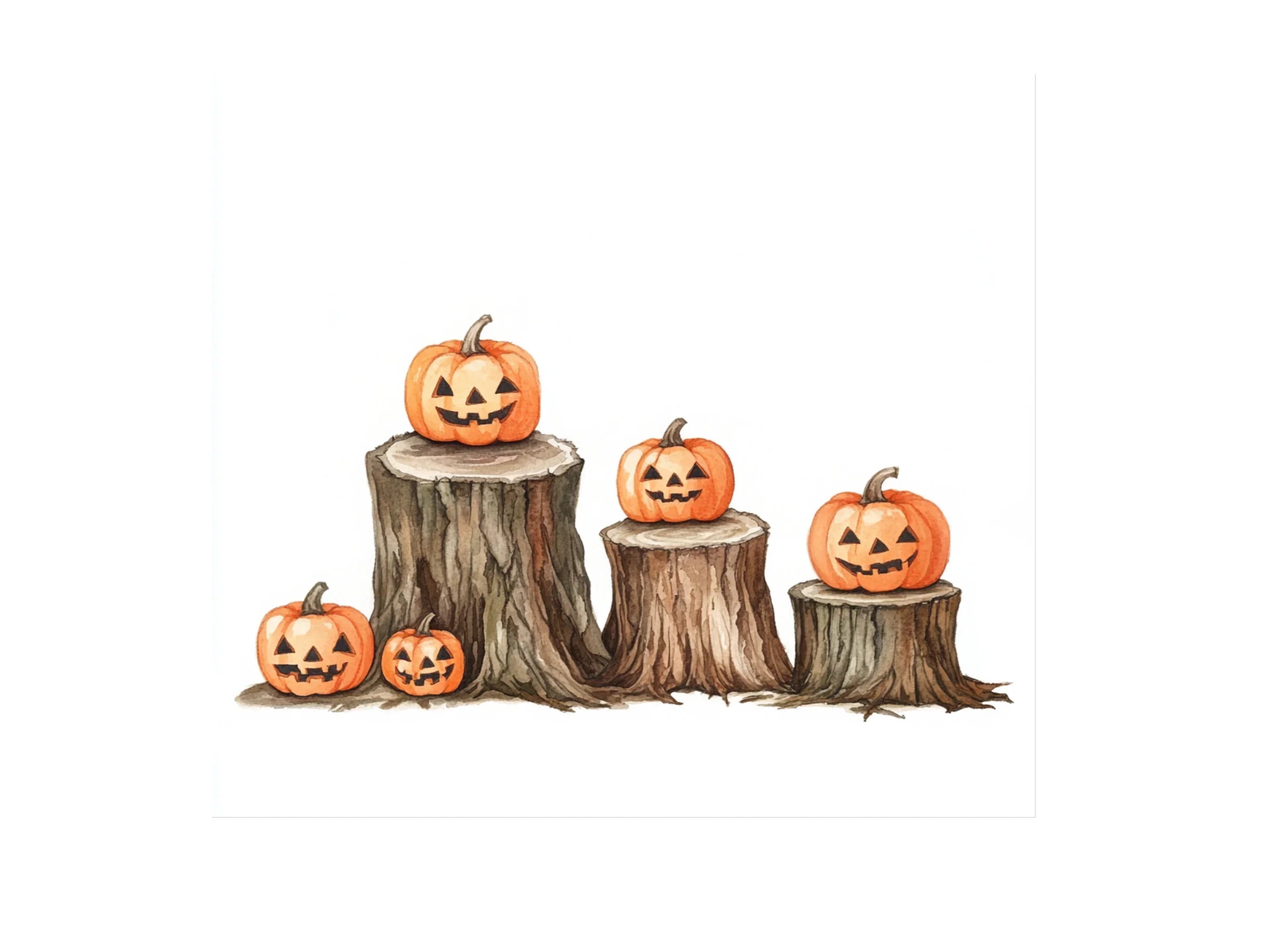 Halloween Pumpkins on Tree Stumps Clipart Bundle