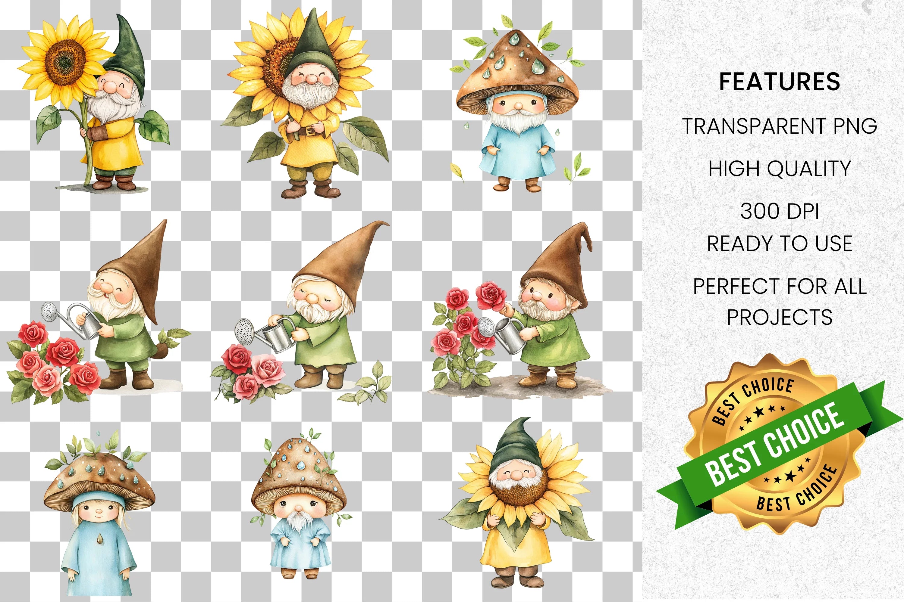 Cute Gnomes Clipart Bundle