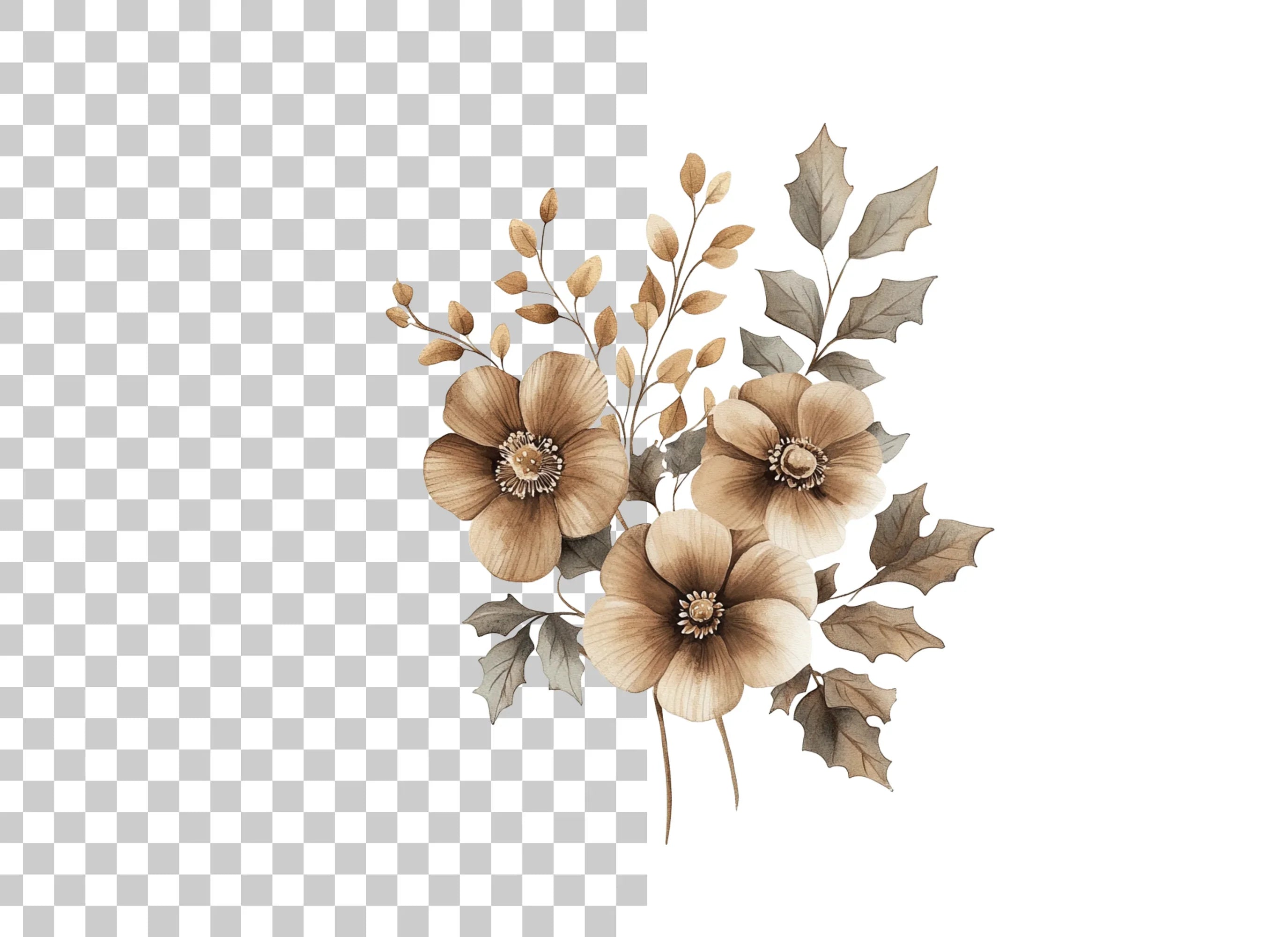 Elegant Brown Floral Arrangement Clipart Bundle