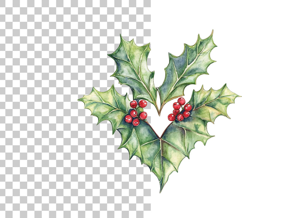 Heart Shaped Holly Berry Clipart Bundle