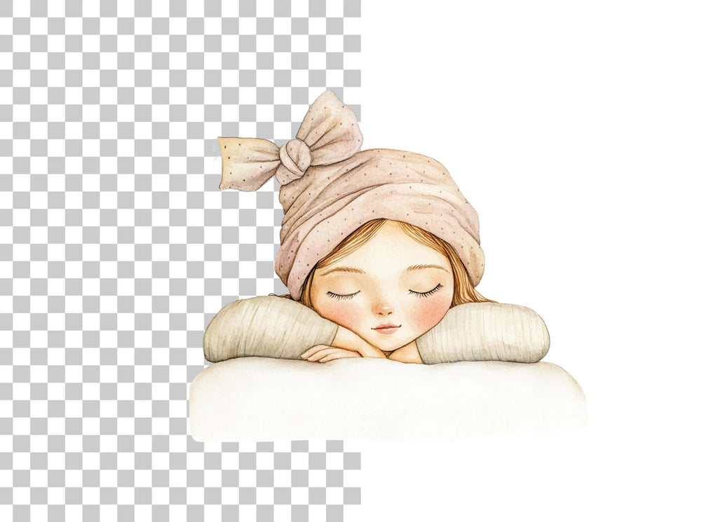 Sleeping Girl with Bow Hat Clipart Bundle