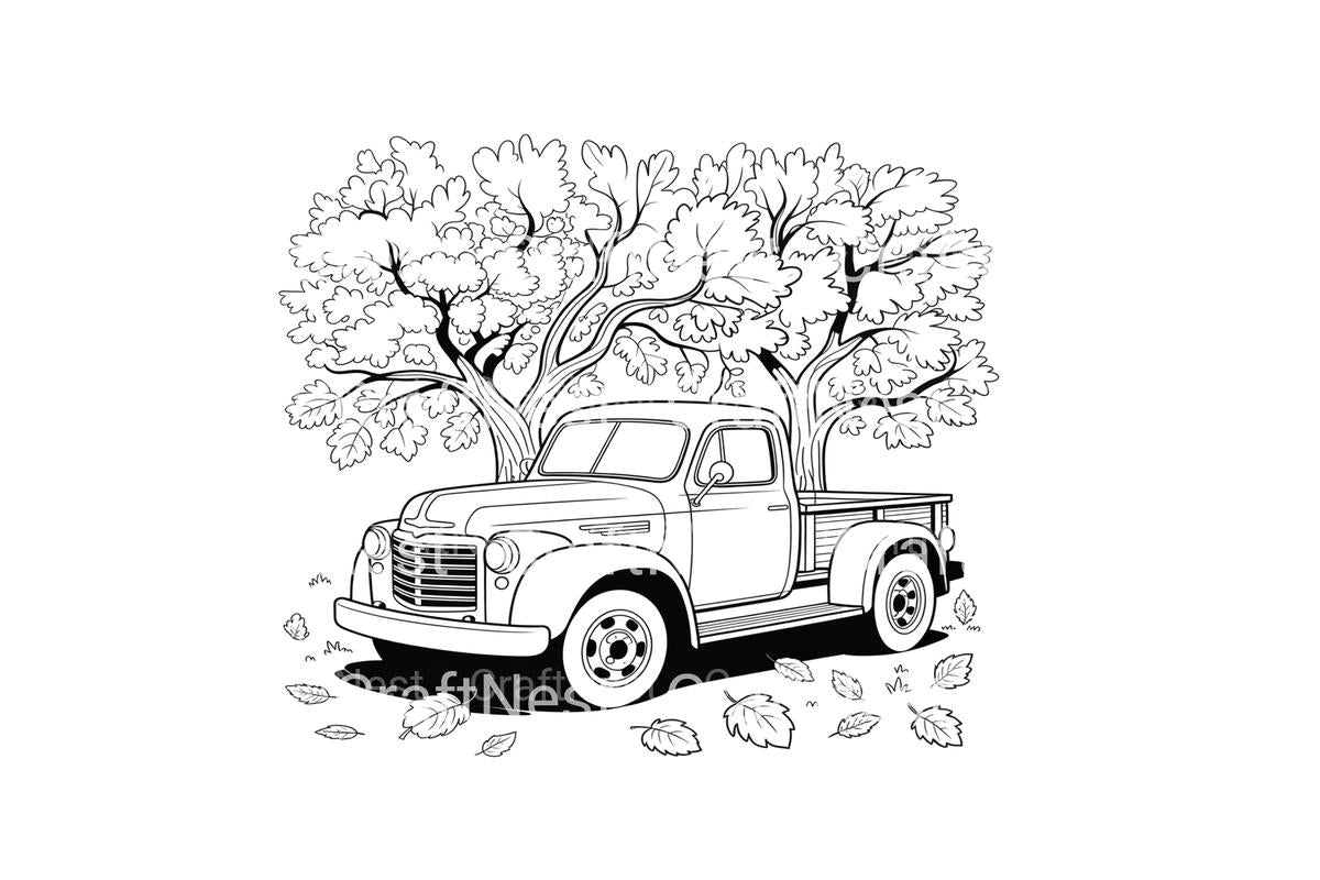 Vintage Truck Autumn Scene Coloring Books