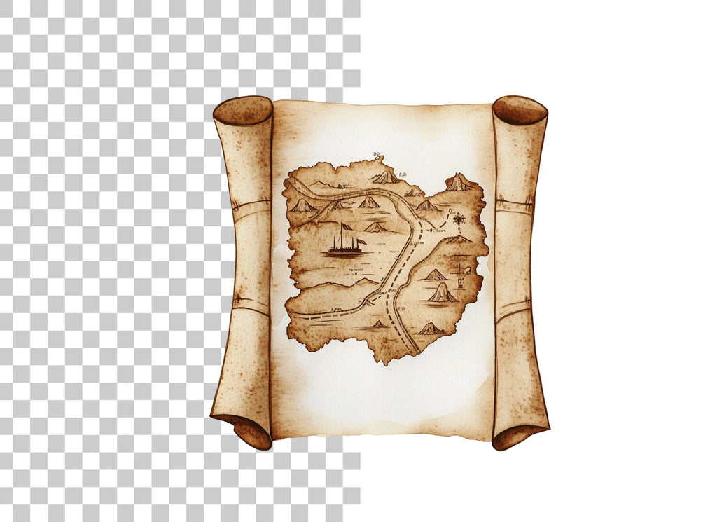 Vintage Treasure Map Scroll Clipart Bundle