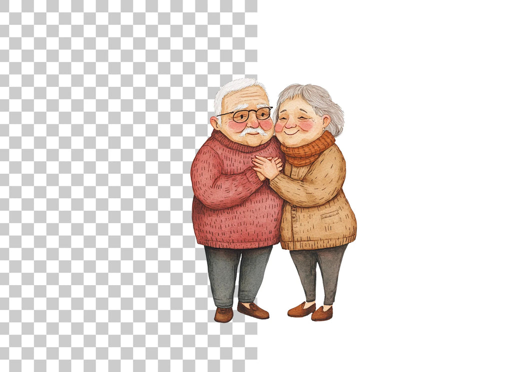 Happy Senior Couples Hugging Clipart Bundle