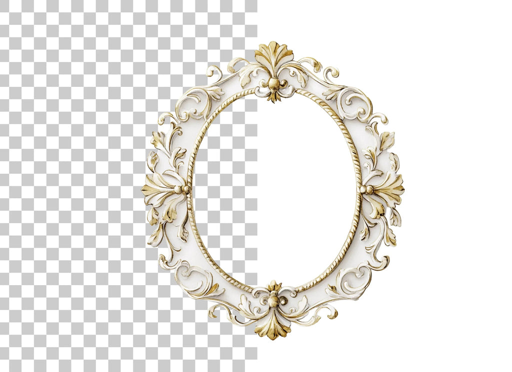 White Gold Ornate Oval Frame Clipart Bundle