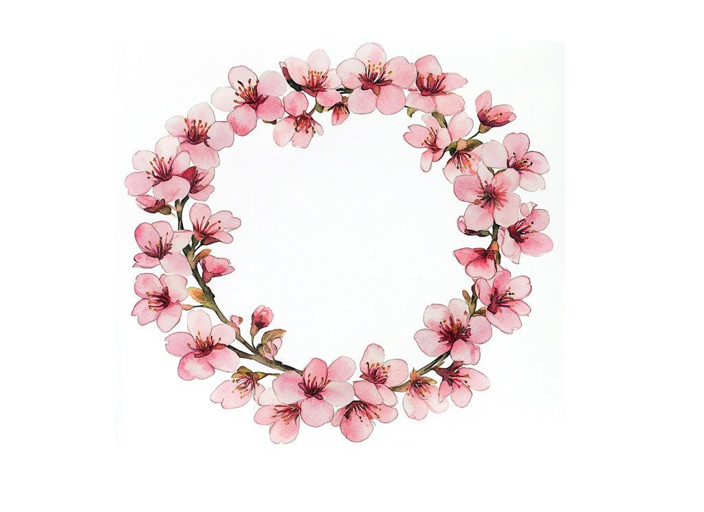 Pink Sakura Flower Wreath Clipart Bundle