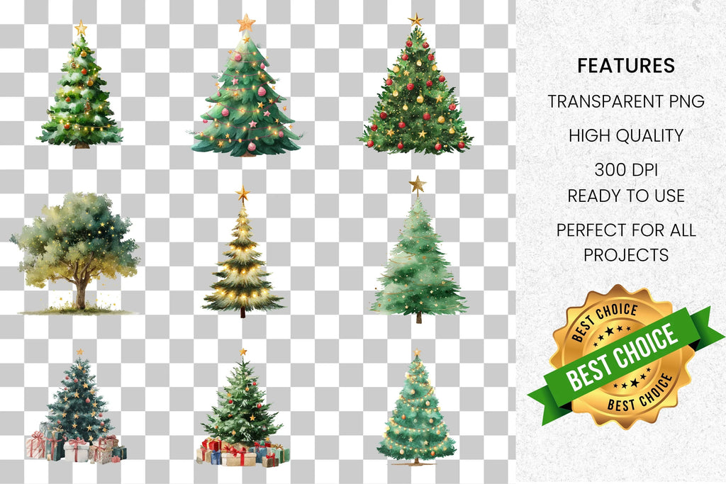 Festive Christmas Trees Clipart Bundle