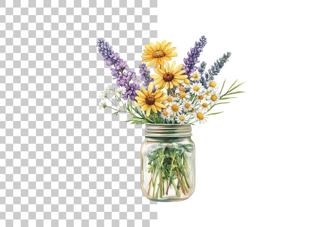 Wildflower Mason Jar Bouquets Clipart Bundle