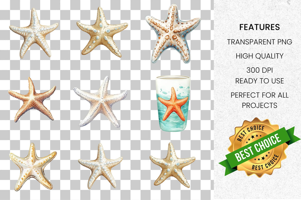 Realistic Ocean Starfish Clipart Bundle