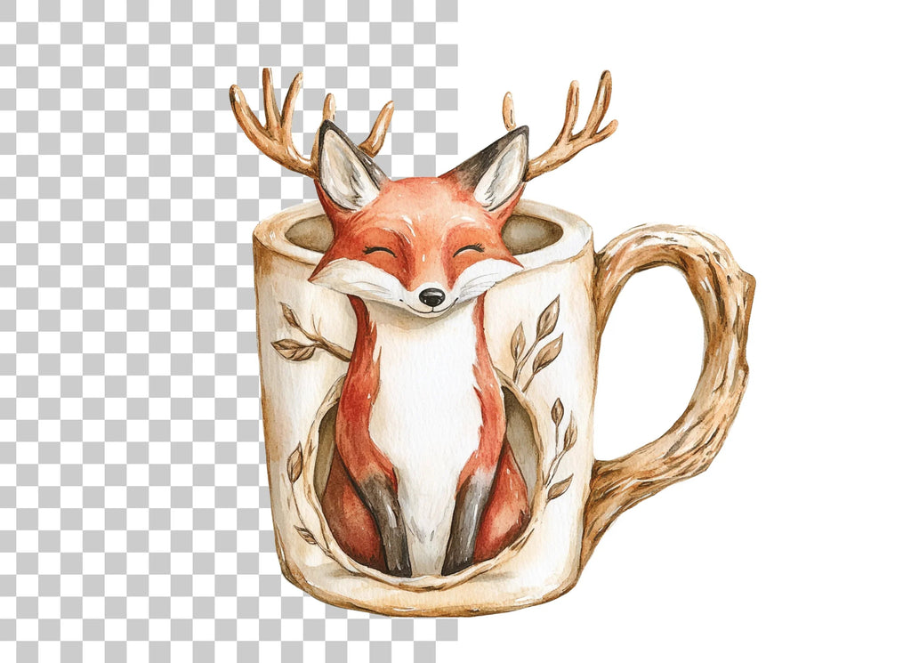 Cute Fox and Deer Mugs Clipart Bundle