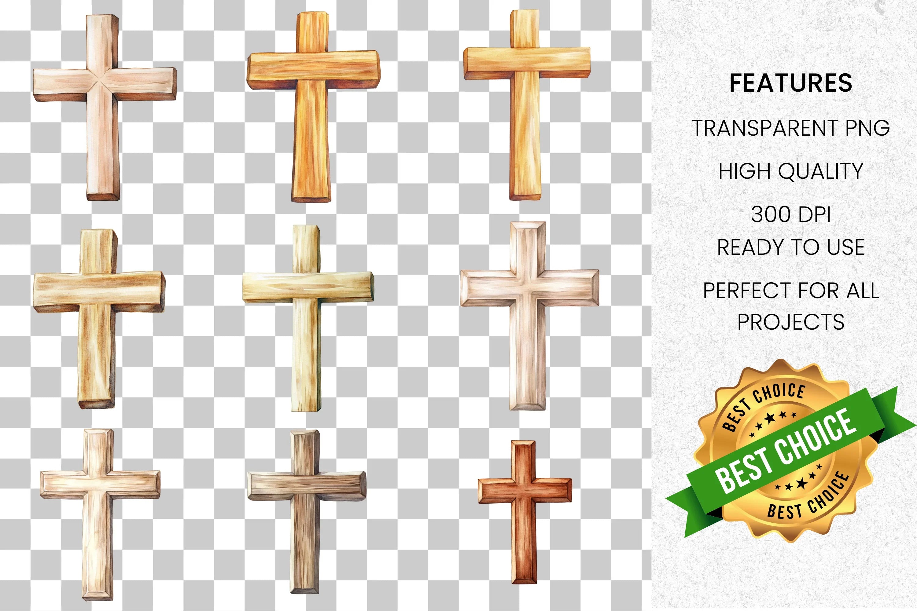 Wooden Crosses Clipart Bundle
