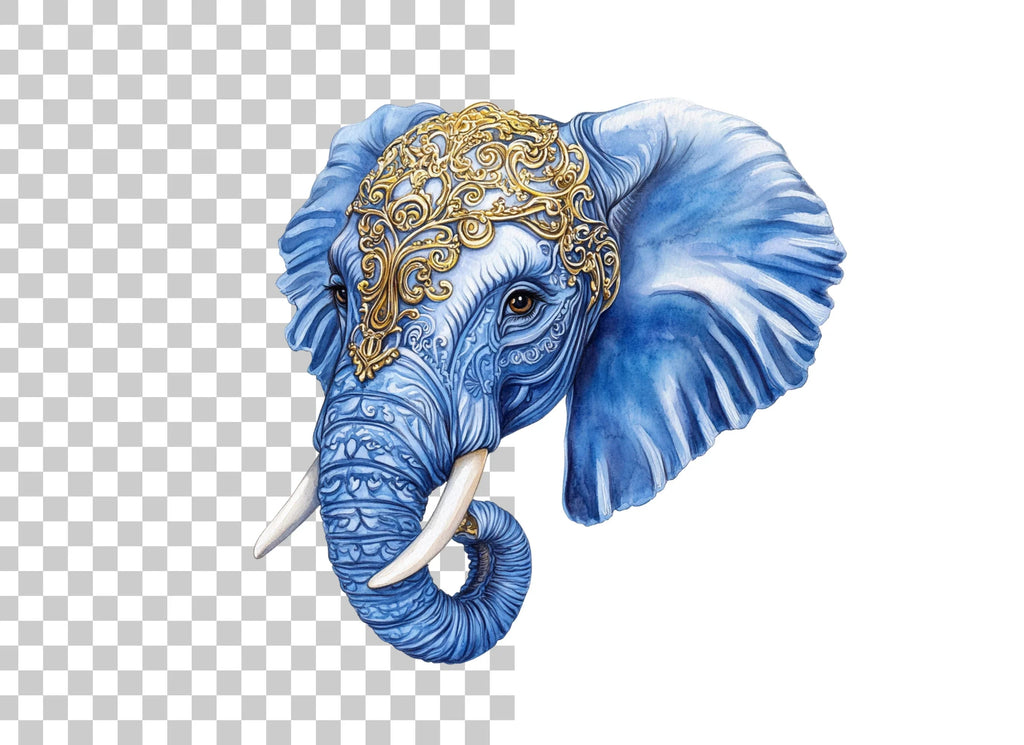 Ornate Blue Elephant Head Clipart Bundle