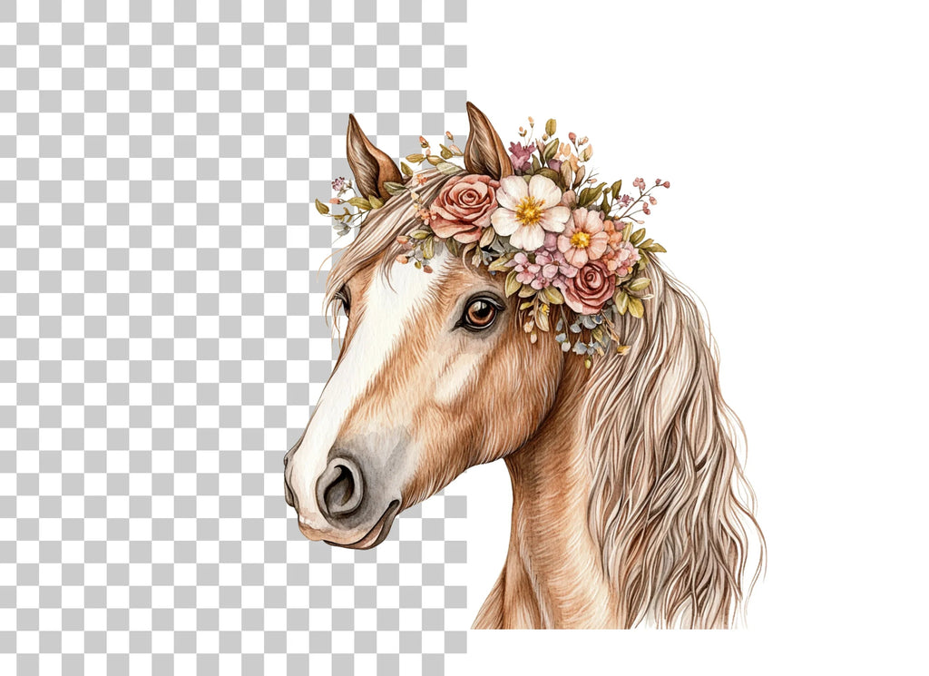 Horses with Flower Crowns Clipart Bundle