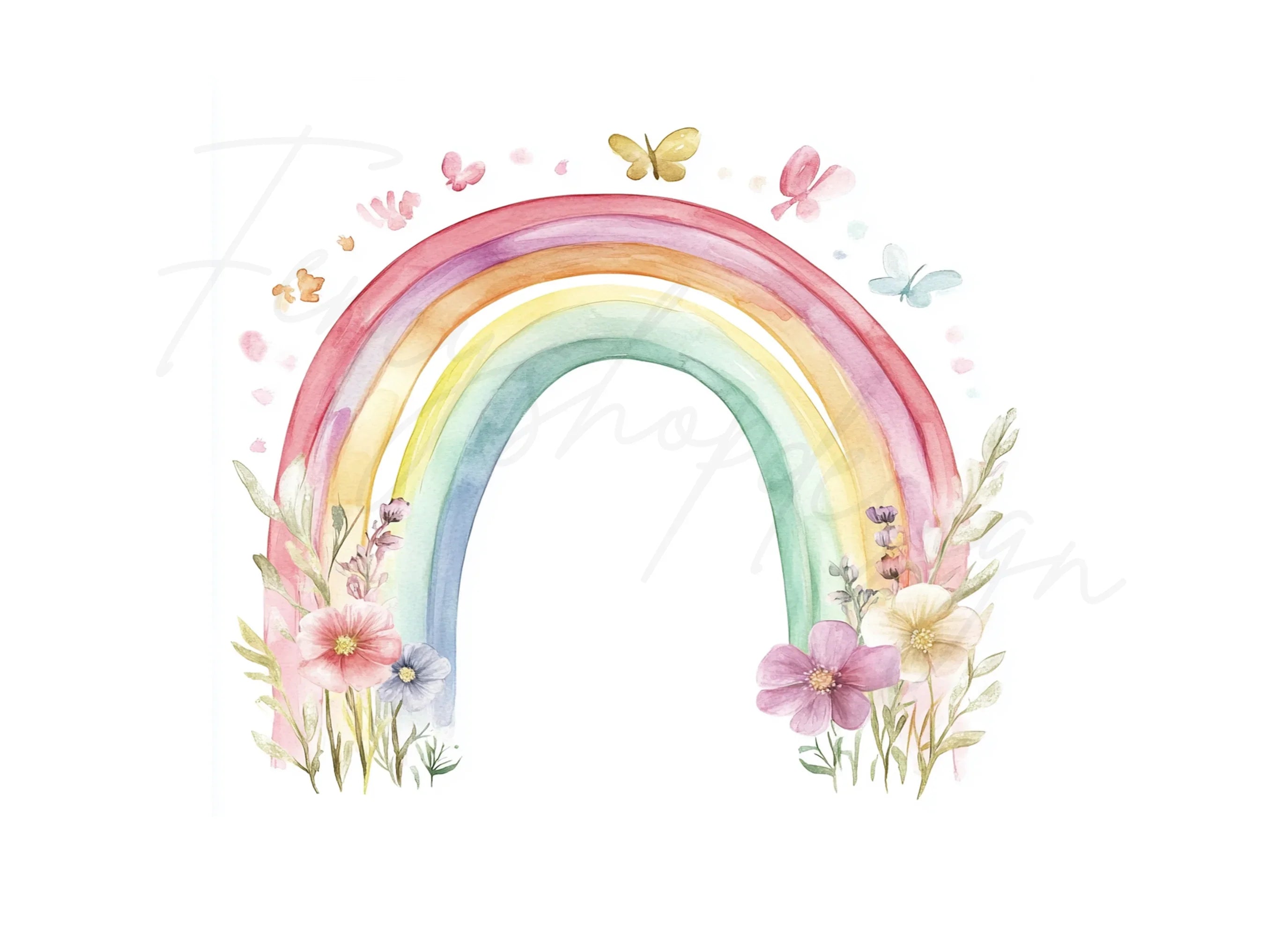 Boho Rainbow with Flowers Clipart Bundle