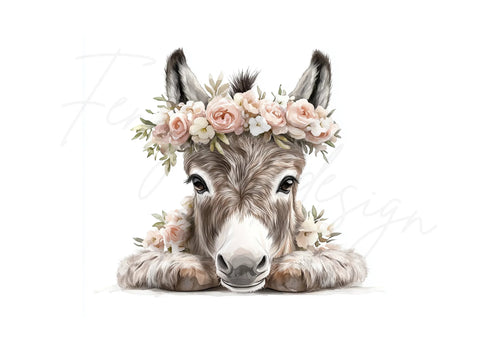Adorable Donkey with Floral Crown Clipart Bundle