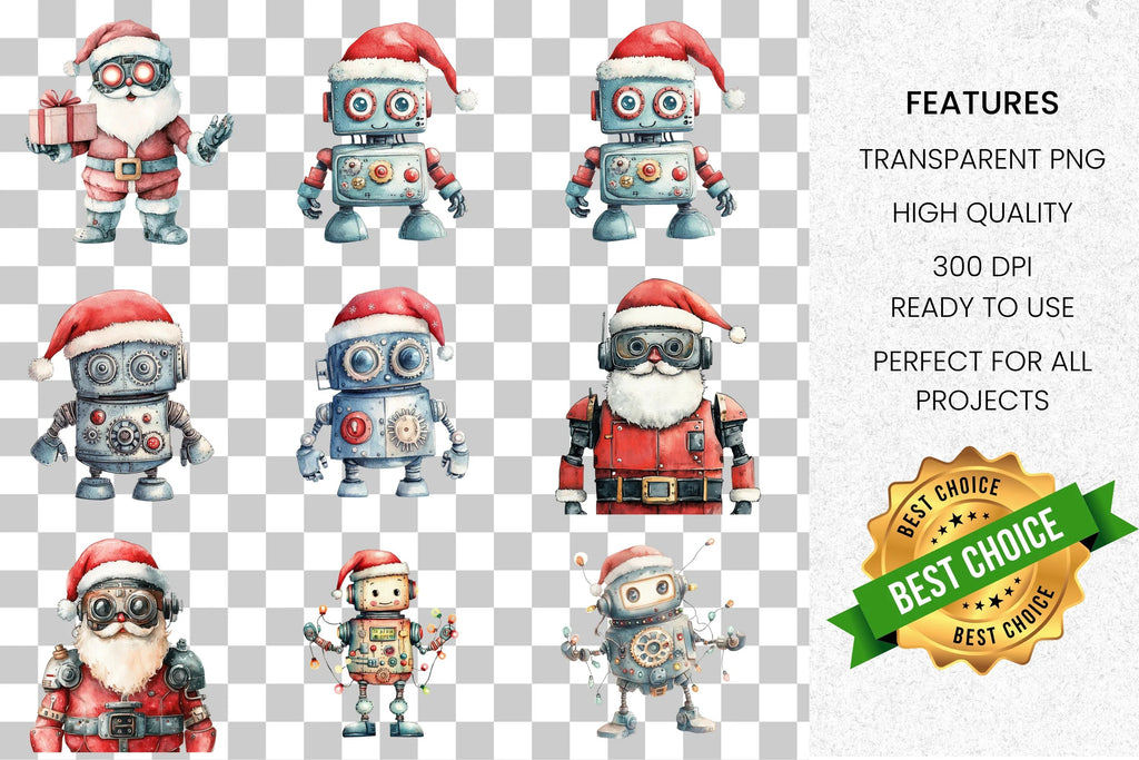 Christmas Robot Clipart Bundle