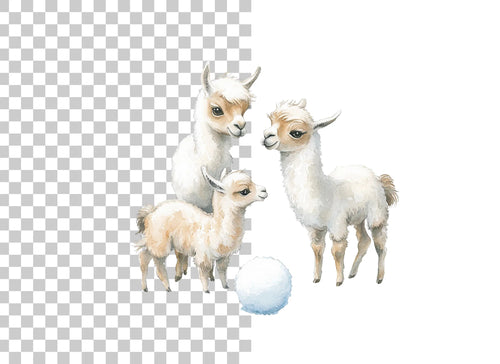 Adorable Llama Snowball Fight Clipart Bundle