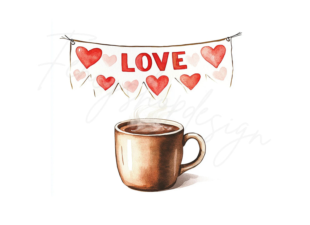 Love Heart Banners and Hot Cocoa Clipart Bundle