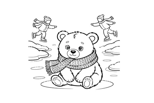 Adorable Winter Bear Ice Skating Coloring Books