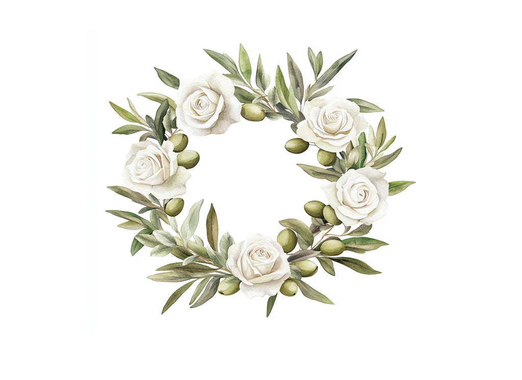 Olive White Rose Wreaths Clipart Bundle