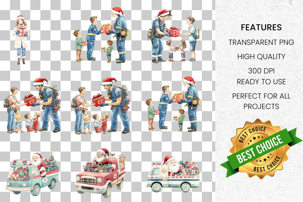 Festive EMS Ambulance Clipart Bundle