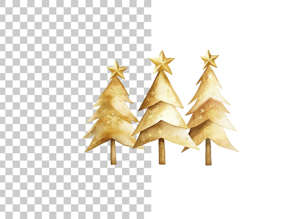 Golden Christmas Trees Clipart Bundle