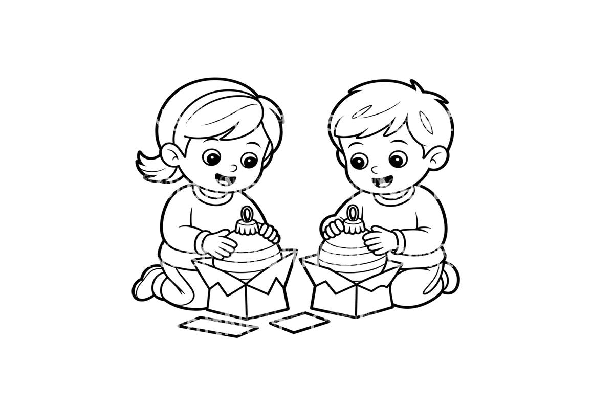 Toddlers Decorating Christmas Ornaments Coloring Books