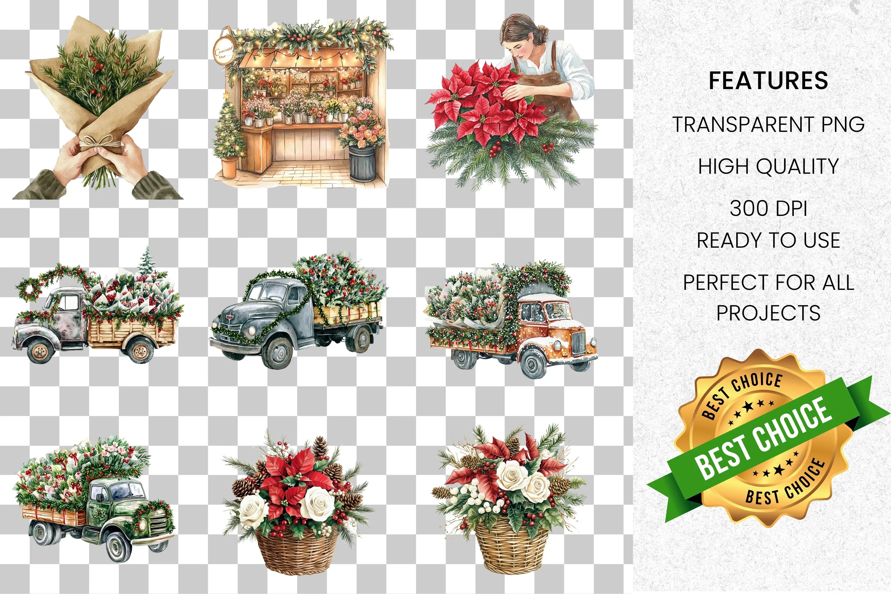 Christmas Flower Shop Clipart Bundle