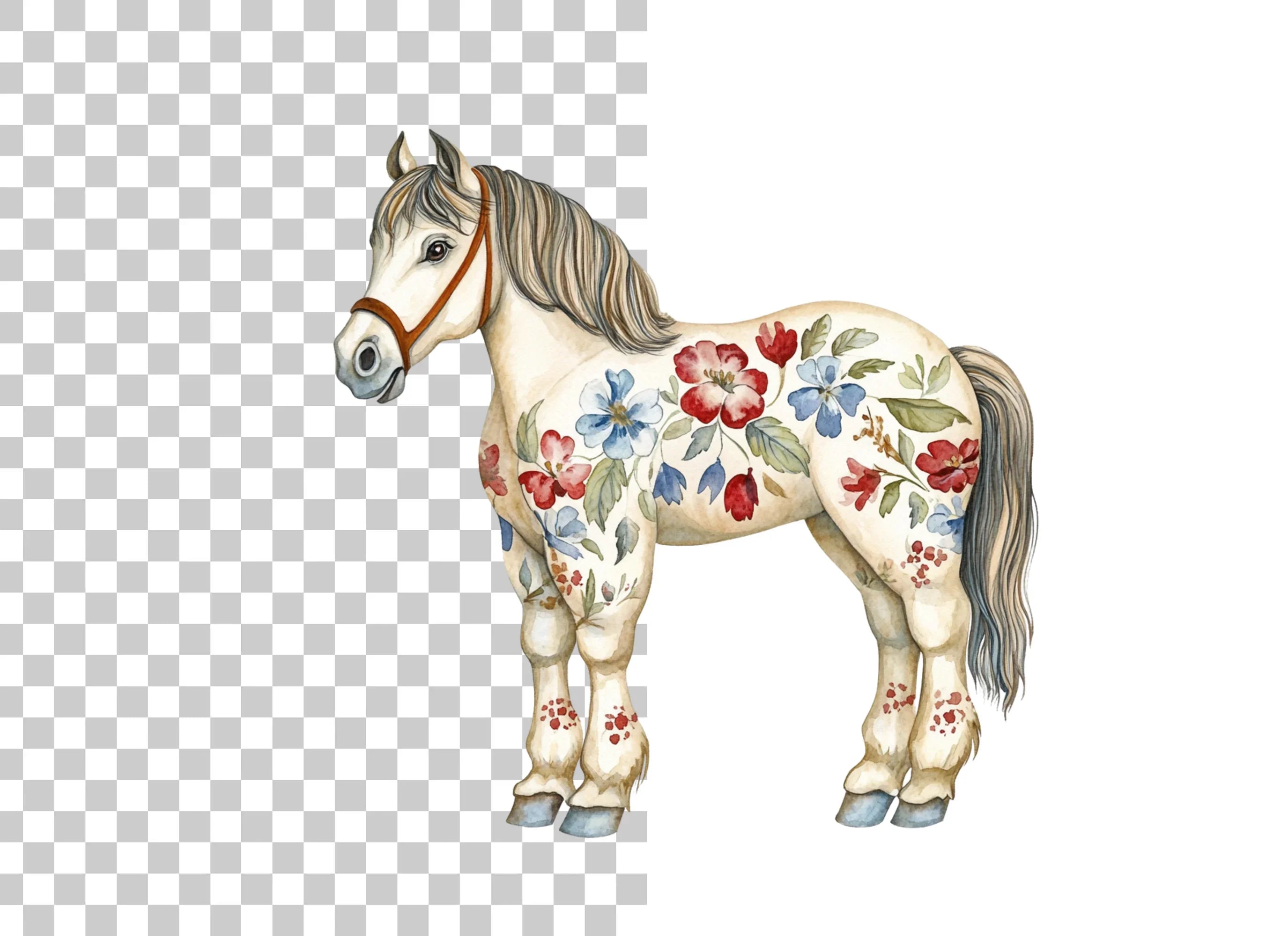 Floral Painted Horses Clipart Bundle