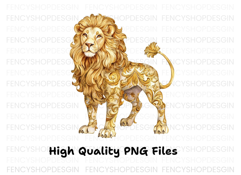 Golden Ornate Lion Clipart Bundle