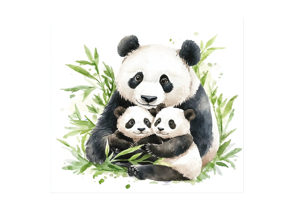 Panda Family with Green Leaves Clipart Bundle