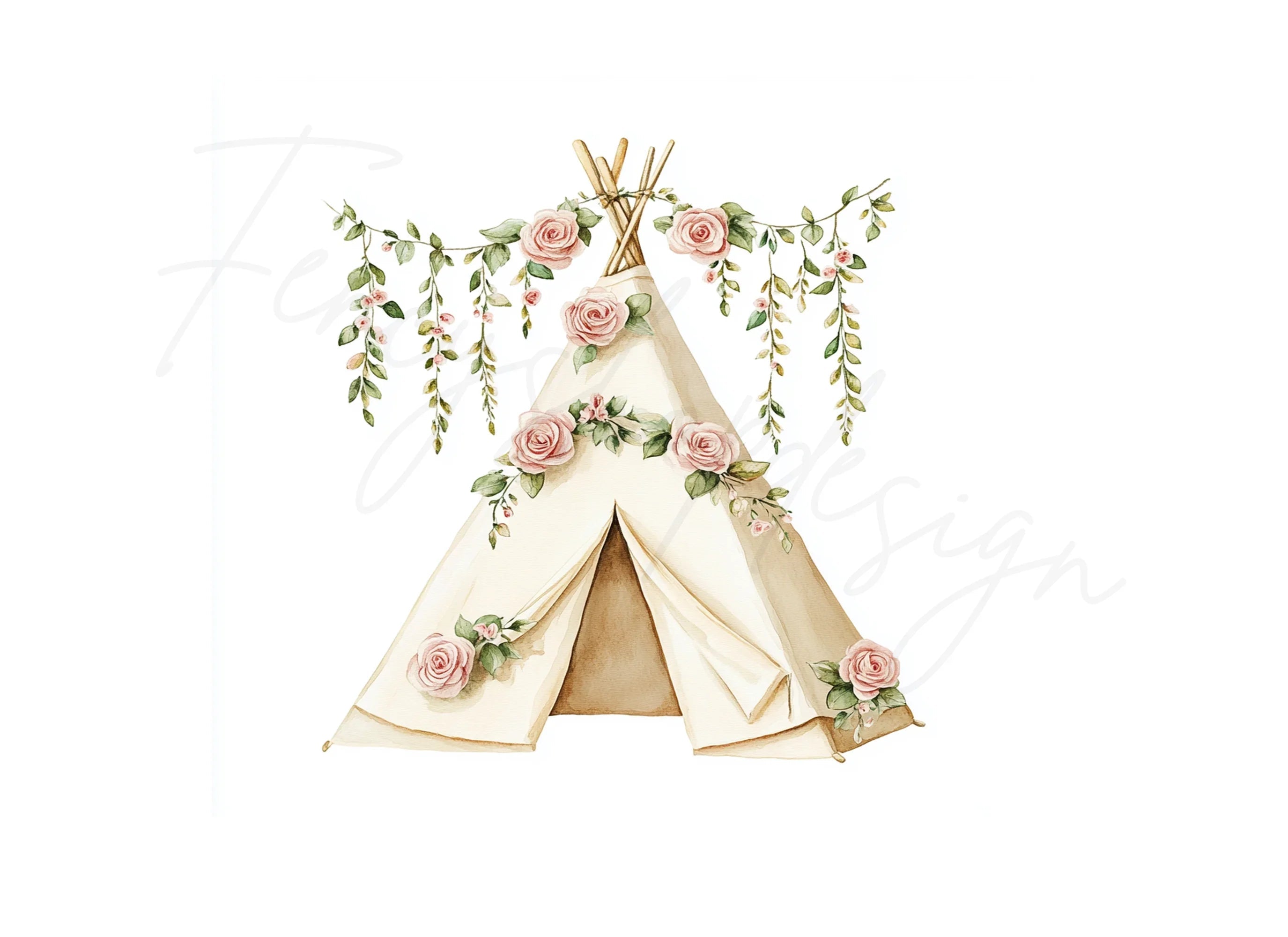 Boho Floral Teepee Clipart Bundle