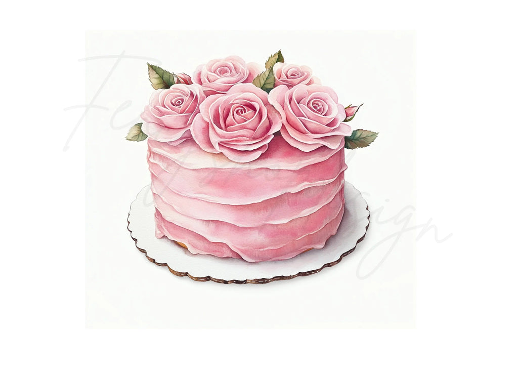 Elegant Pink Rose Cakes Clipart Bundle