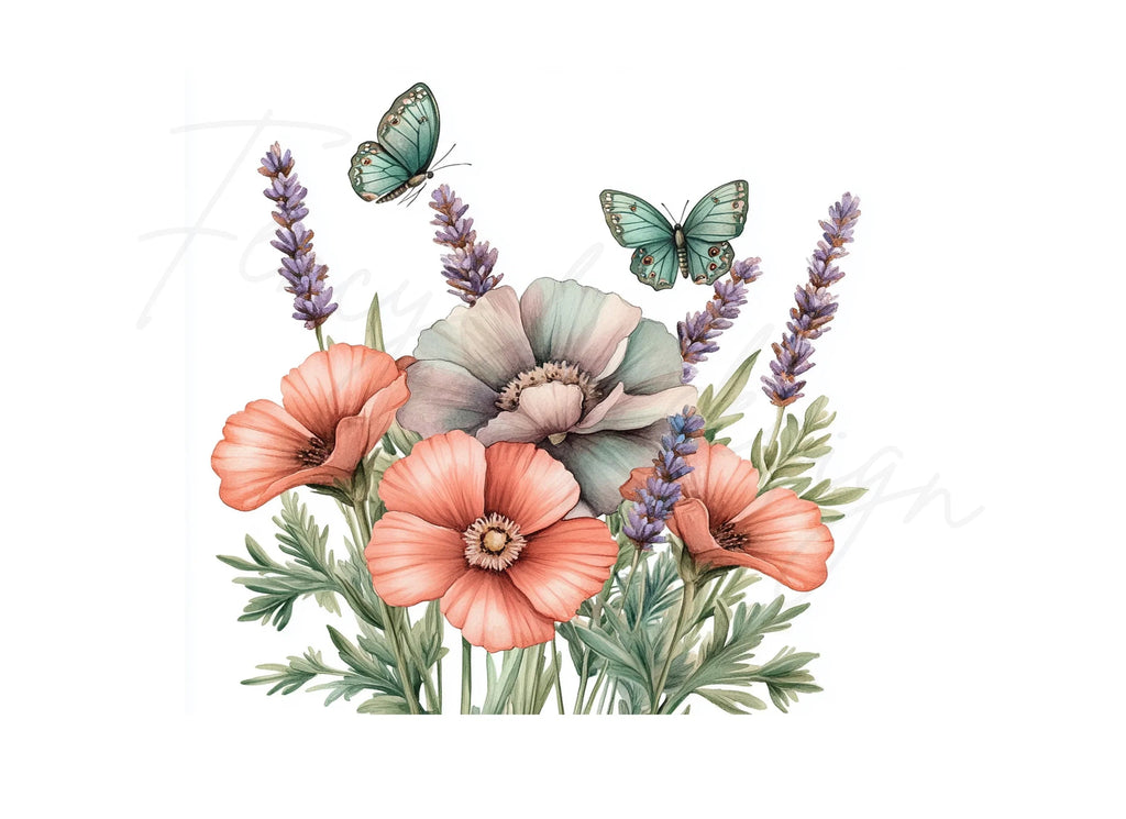 Lavender and Butterfly Floral Clipart Bundle
