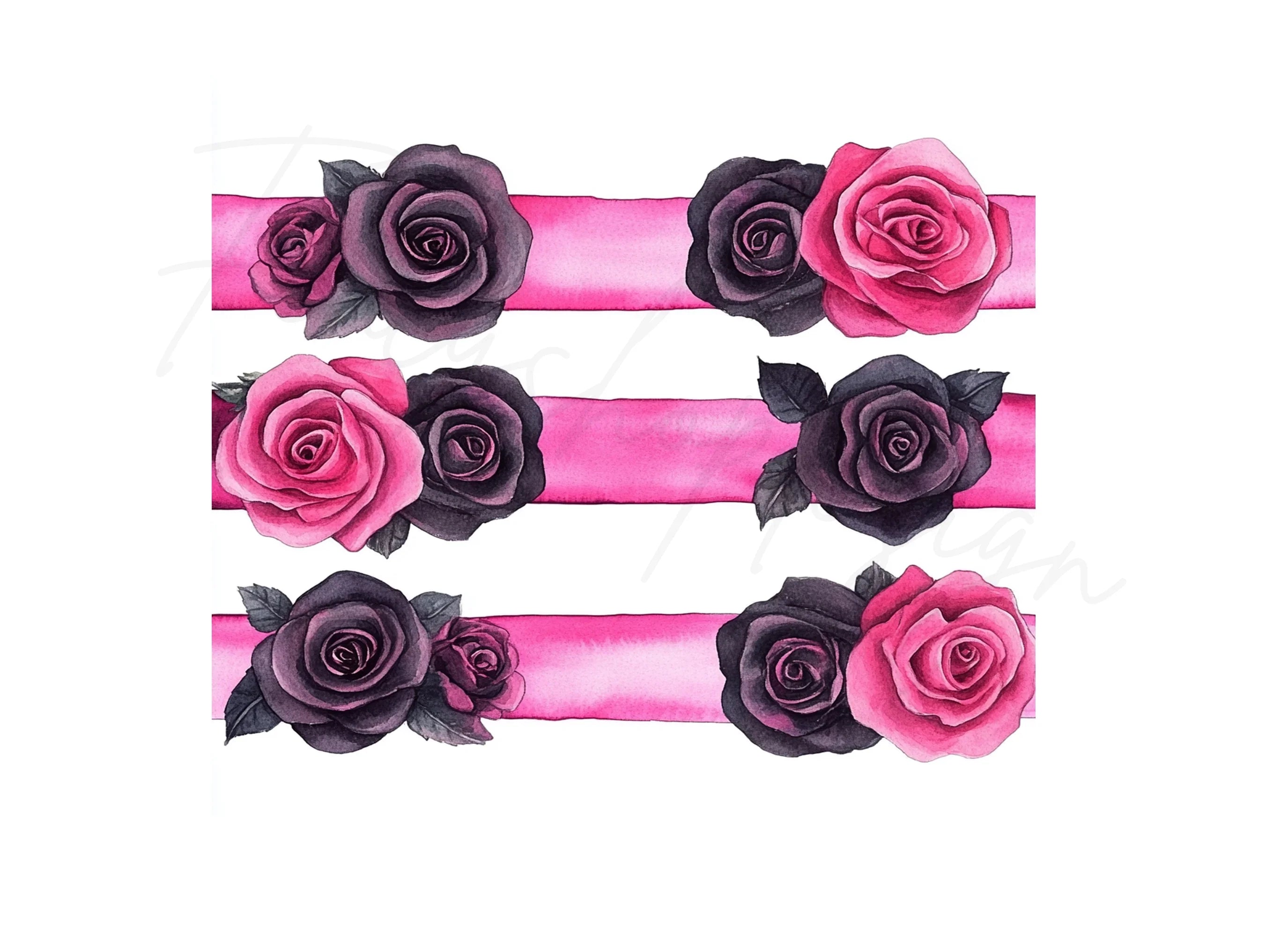 Pink and Black Rose Ribbon Clipart Bundle