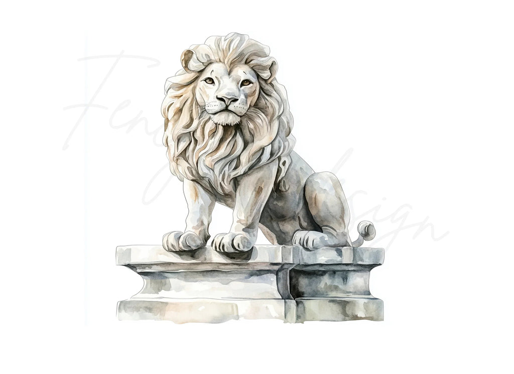 Majestic Lion Statues Clipart Bundle