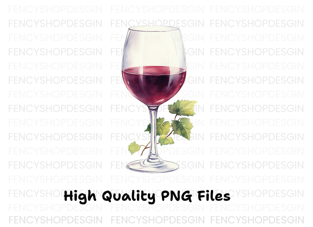 Red Wine Glasses with Grapes Clipart Bundle