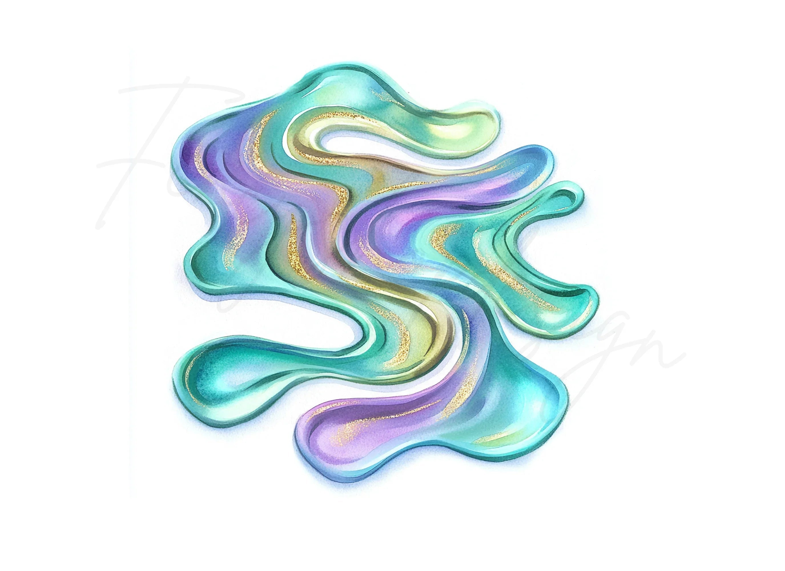 Abstract Iridescent Swirls Clipart Bundle
