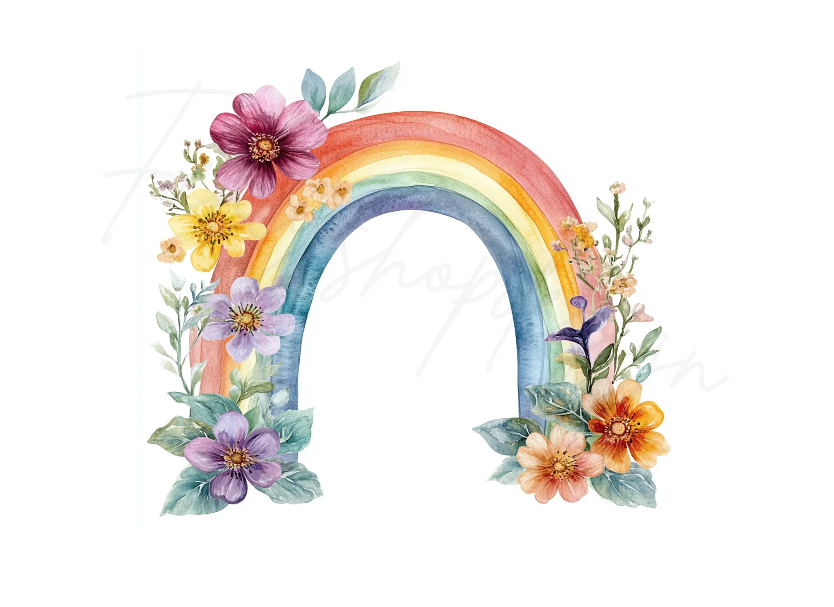 Rainbow Floral Clipart Bundle