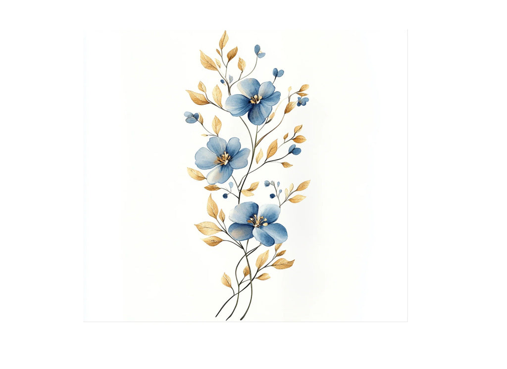 Blue and Gold Floral Clipart Bundle