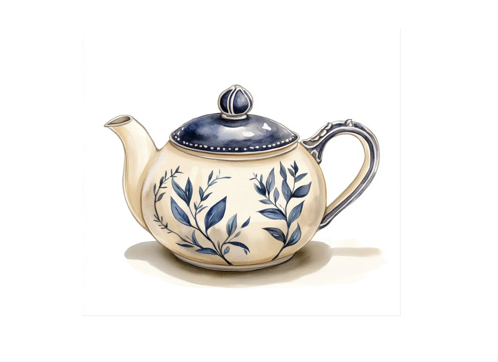 Blue and White Floral Teapots Clipart Bundle