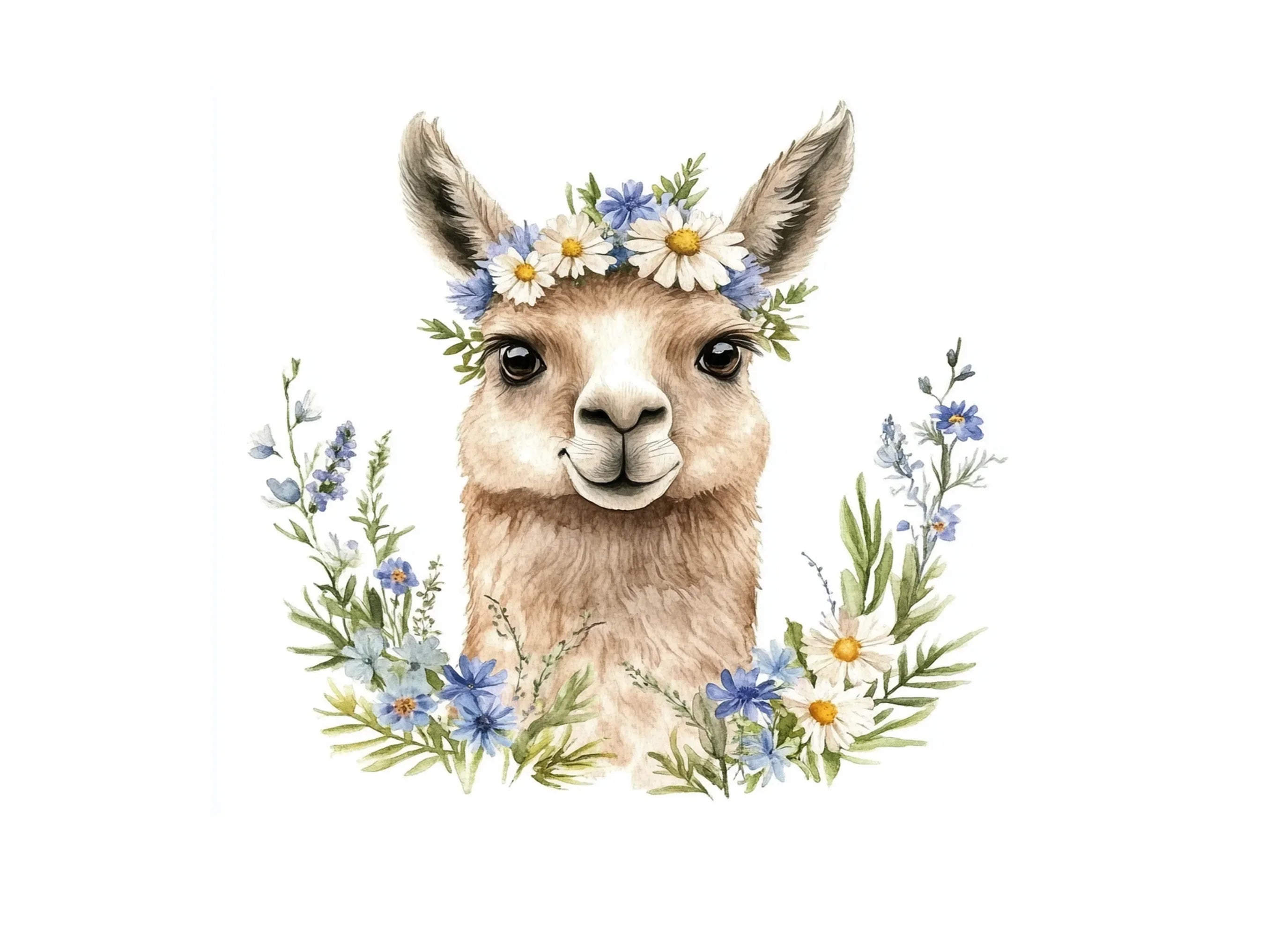 Charming Llama Portraits with Flower Crowns Clipart Bundle