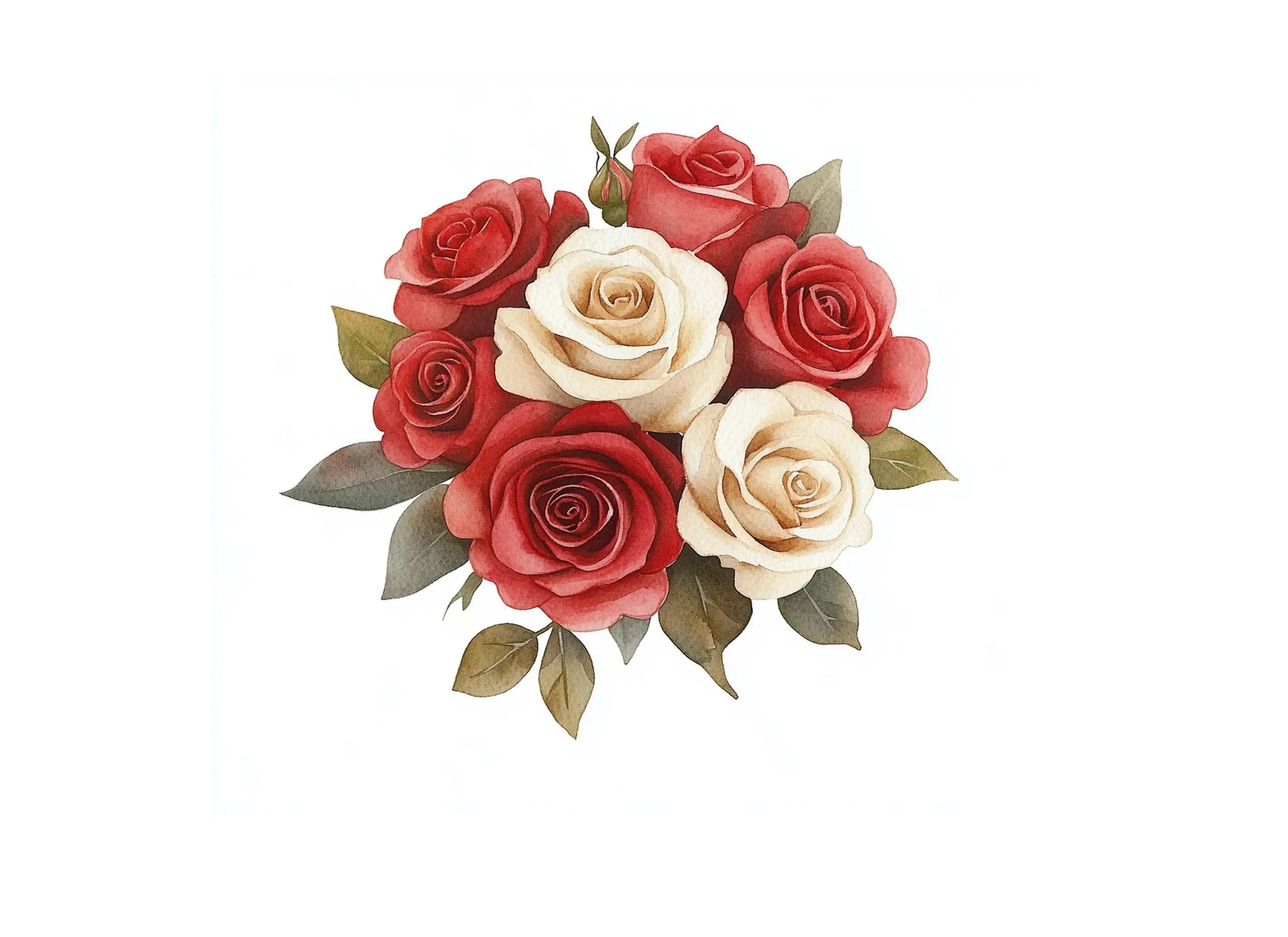 Elegant Red and White Rose Bouquets Clipart Bundle