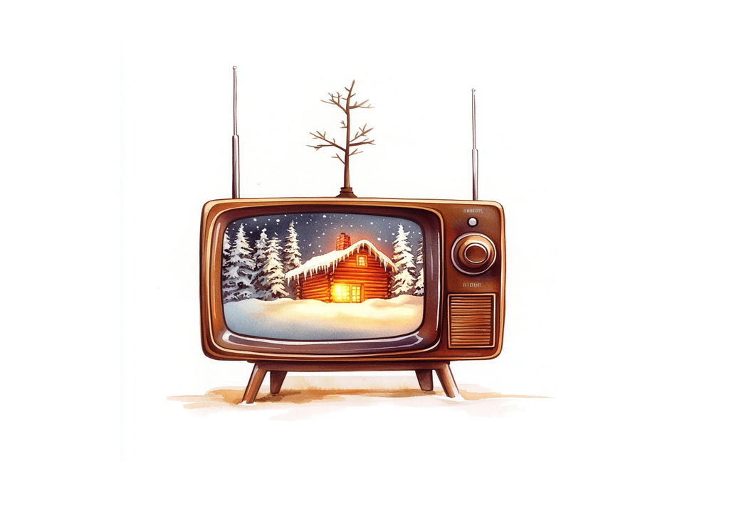 Vintage TV Winter Cabin Clipart Bundle